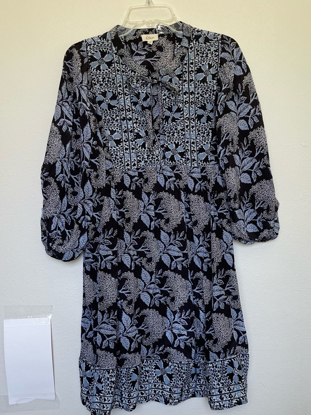 Elan Black Dress with Light Blue Floral Motif